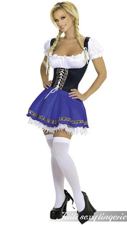 Peasant Blouse Top and Blue Serving Beer Wench Dress Costume